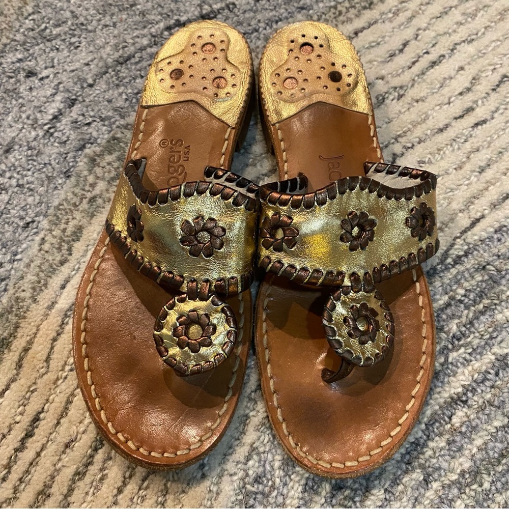 JACK ROGERS Gold and Copper Sandals